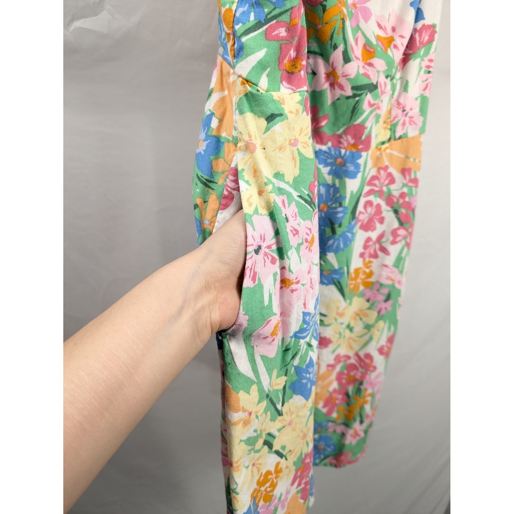 Floral Linen Garden Party Mini Sun Dress Size XL Multicolor Garden Party Pockets - Picture 5 of 10